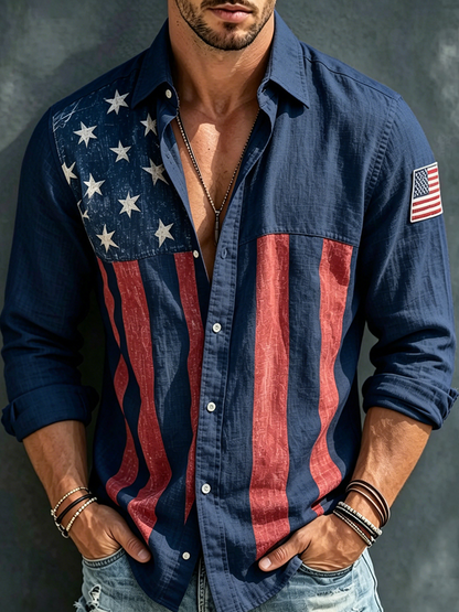 🔥Buy 3 Get 10% Off🔥Men's American Flag Independence Day Print Long Sleeve Shirt