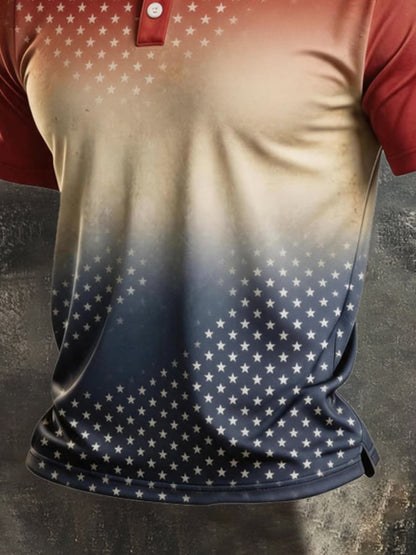 Men's Retro "Patriot" Color-Block Short-Sleeve Polo Shirt