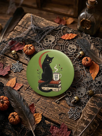 Unisex Retro Halloween Is He Dead Yet Black Cat Pin-Back Button