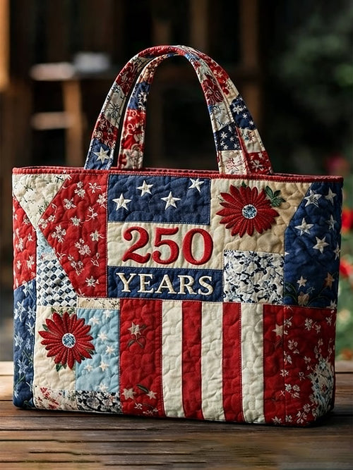 US 250th Anniversary Floral Art Casual Quilted Tote Bag