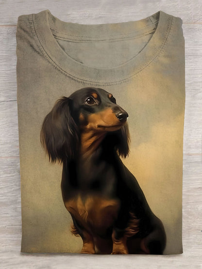 Vintage Dachshund Dog Art Print Casual Short Sleeve T-shirt