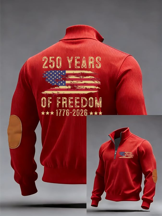 Men's 250th America Anniversary Casual Printed Zip Knit Sweatshirt