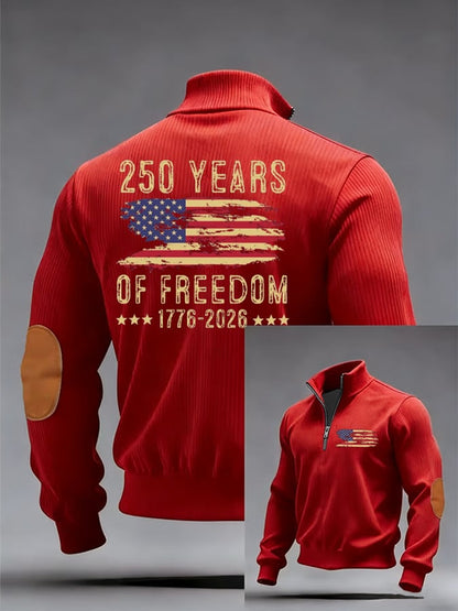 Men's 250th America Anniversary Casual Printed Zip Knit Sweatshirt