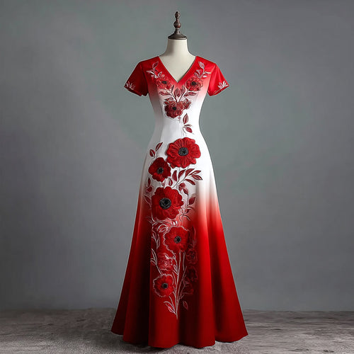 Women's With Poppy Floral Art Print Casual Dress