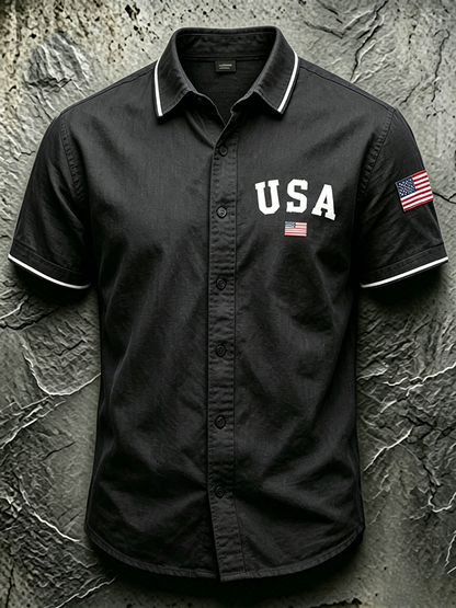 Men'S Casual USA Commemorative Printed Lapel Shirt