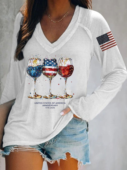 Women's 250th Anniversary Wine Glass Celebration Print T-Shirt