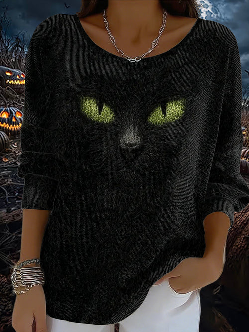 Women's Weird Ghost Face Contrasting Knitted Print Casual Top
