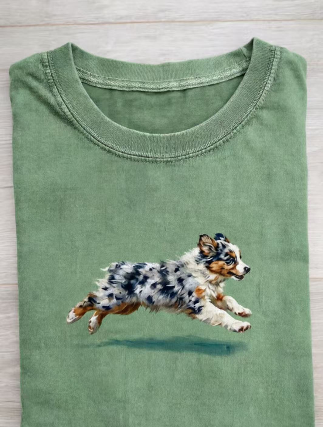 Funny Retro Cute Running Dog Art Print Casual Cotton Short Sleeve T-shirt