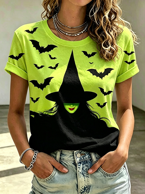 Ladies' Witch Printed Round Neck T-Shirt
