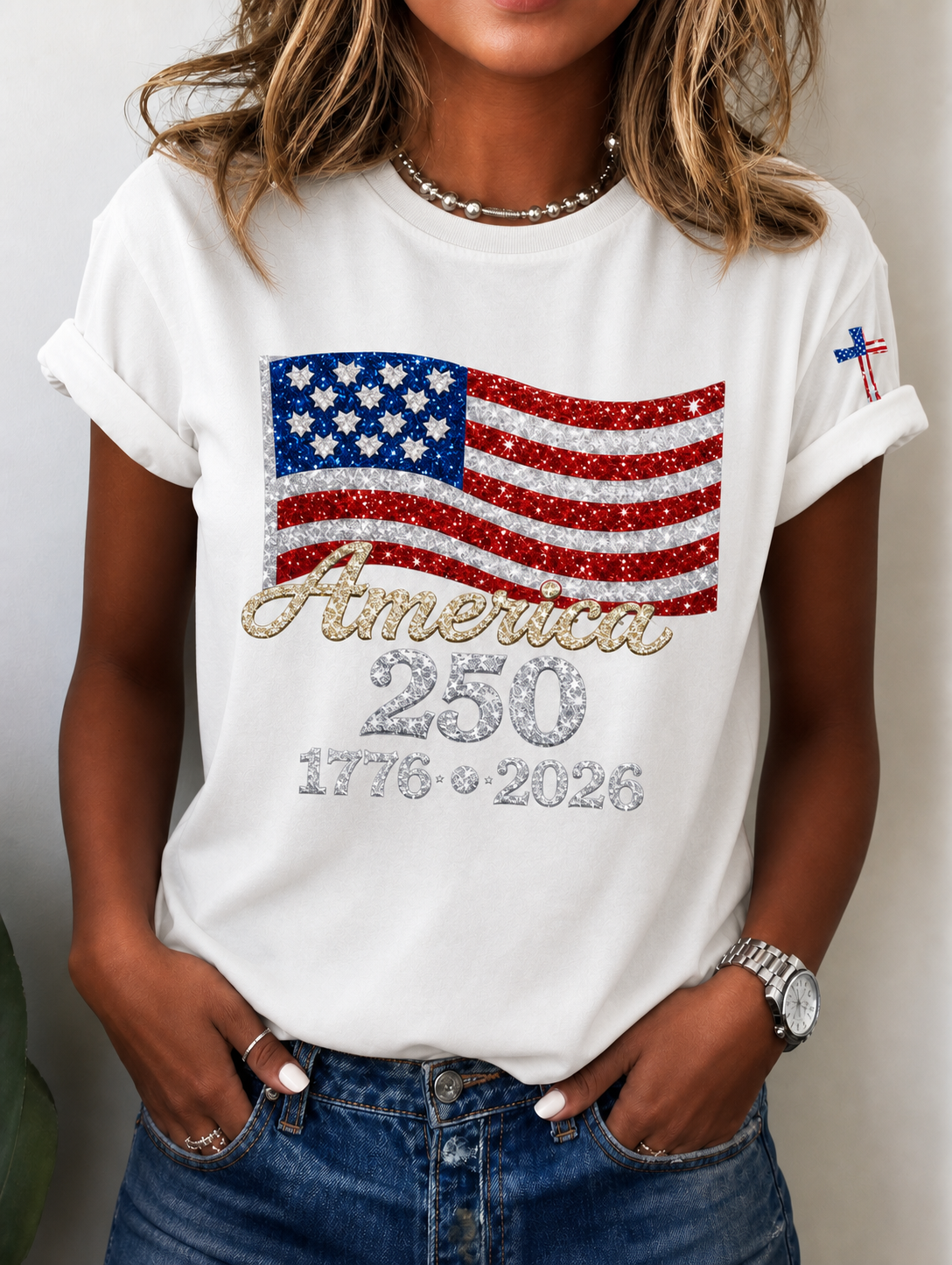 Women's Casual USA 250th Anniversary Print Short-Sleeve T-Shirt