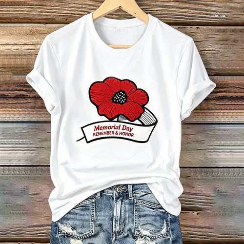 Women's Memorial Day "REMEMBER & HONOR" Poppy Art Printed T-Shirt