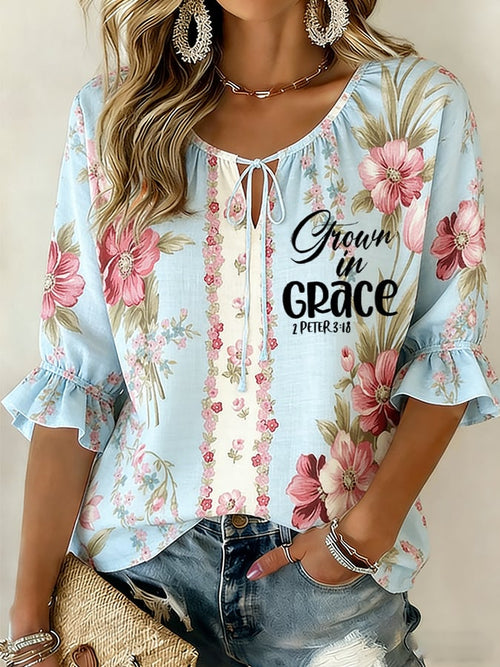 Women's Faith Cotton And Linen Floral Print Shirt