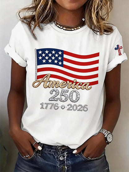 Women'S Independence Day Print Short-Sleeve Top
