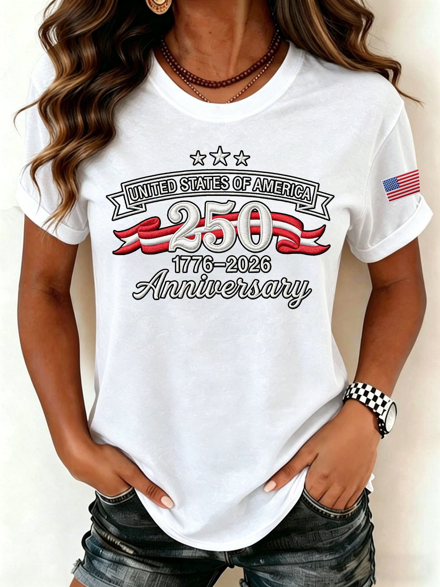 Women's Retro United States Of America 250 Anniversary Print T-Shirt