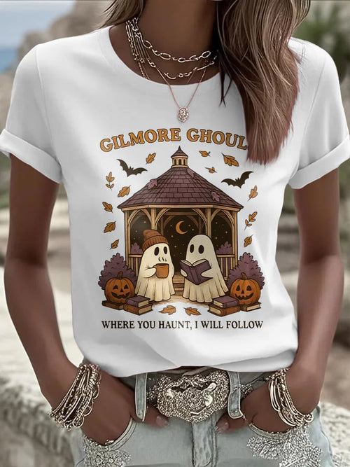 Women's Halloween Printed Round Neck T-Shirt
