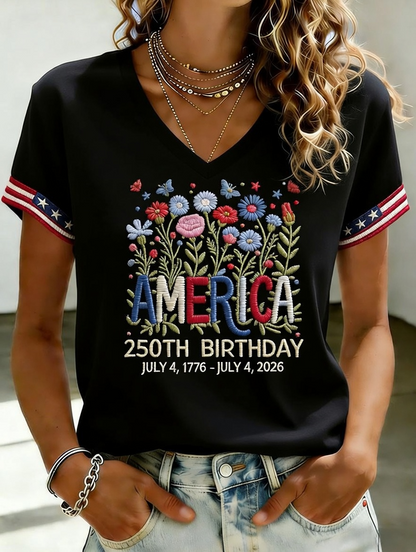 🔥Buy 3 Get 10% Off🔥Women's Independence Day 250th Anniversary Printed V-neck T-shirt