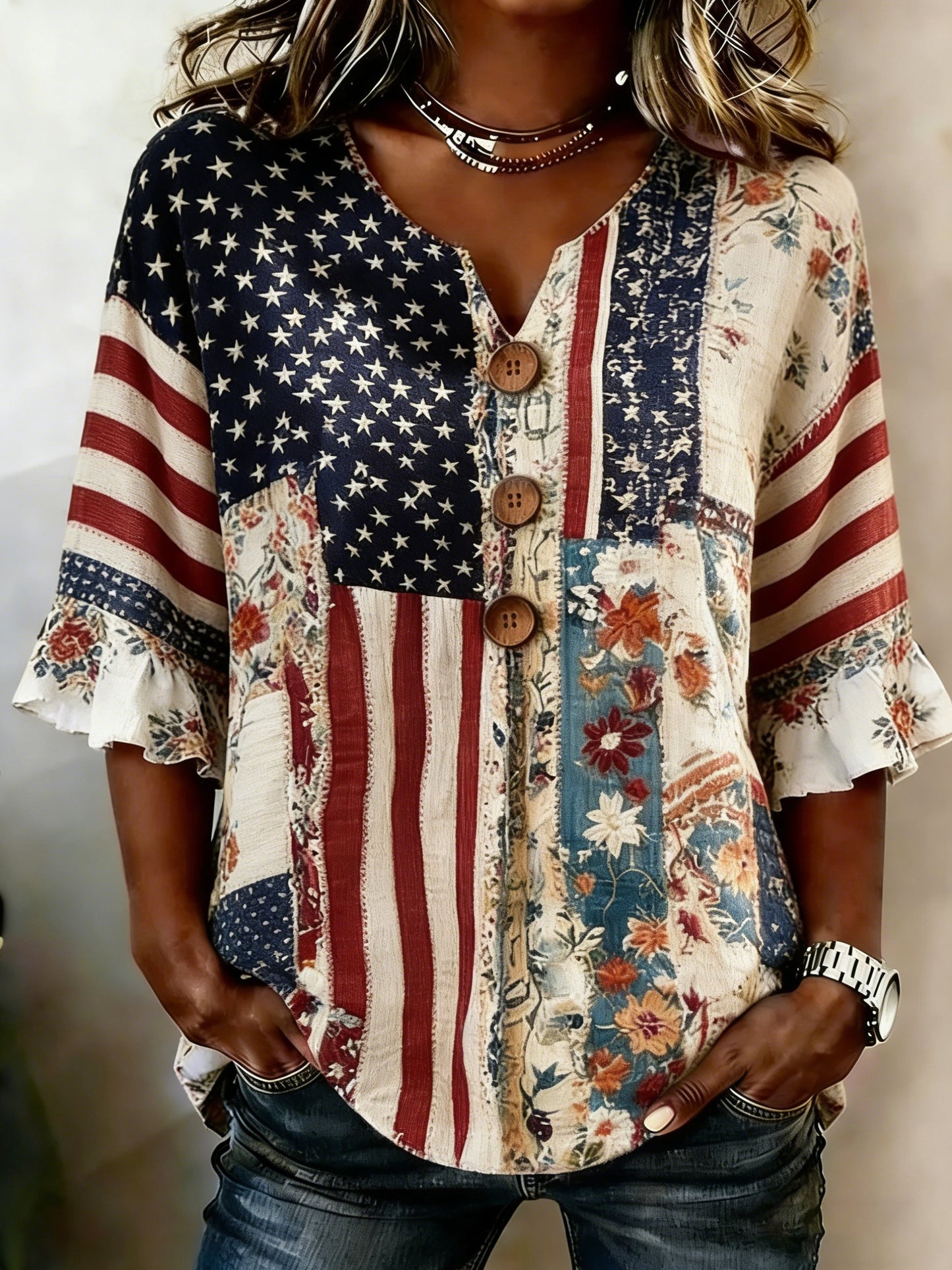 Women's Casual American 250th Anniversary Print Top