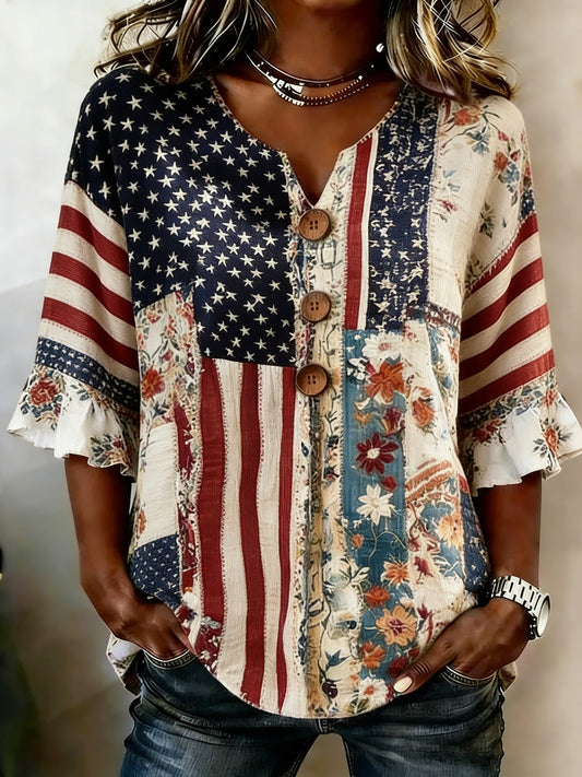 Women's Casual American 250th Anniversary Print Top