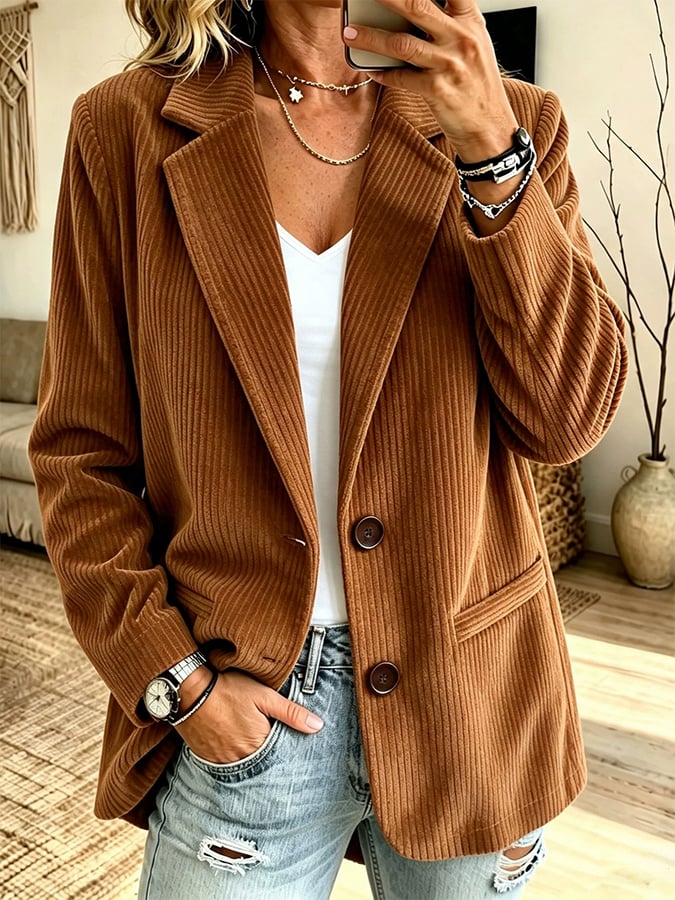 Women's Solid-Color Corduroy Casual Blazer