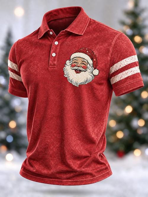 Men's Casual Christmas Print Polo Shirt