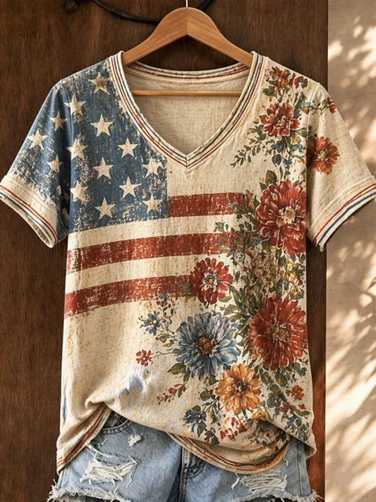 🔥Buy 3 Get 10% Off🔥Women's Casual Retro Patriotic T-shirt