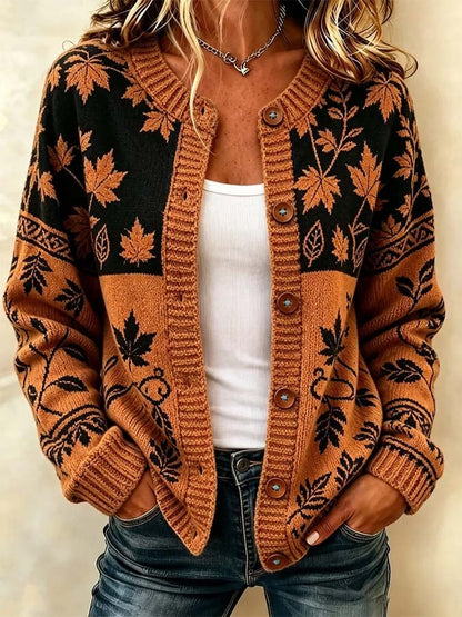 Women'S Casual Maple Leaf Knit Cardigan