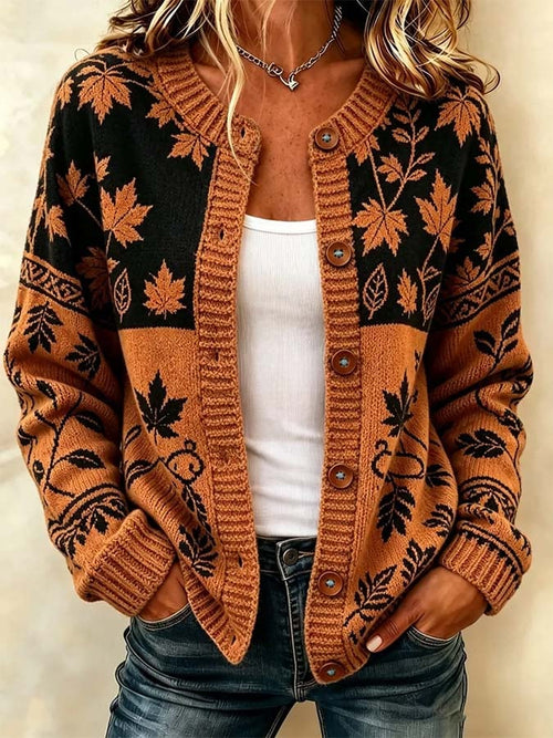 Women'S Casual Maple Leaf Knit Cardigan