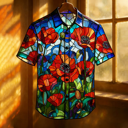 Men's Memorial Day Poppy Art Print Casual Shirt