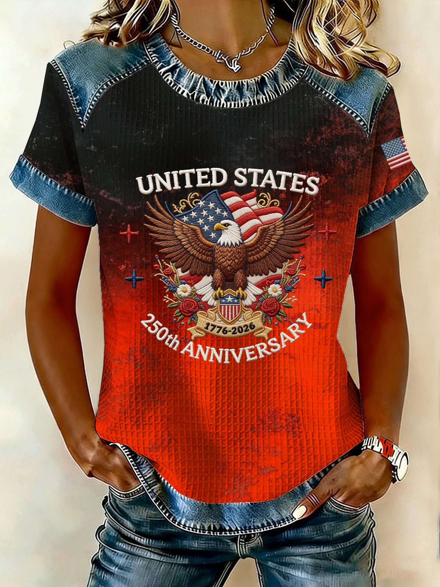 Women's 250th Anniversary American Denim Print Casual Top