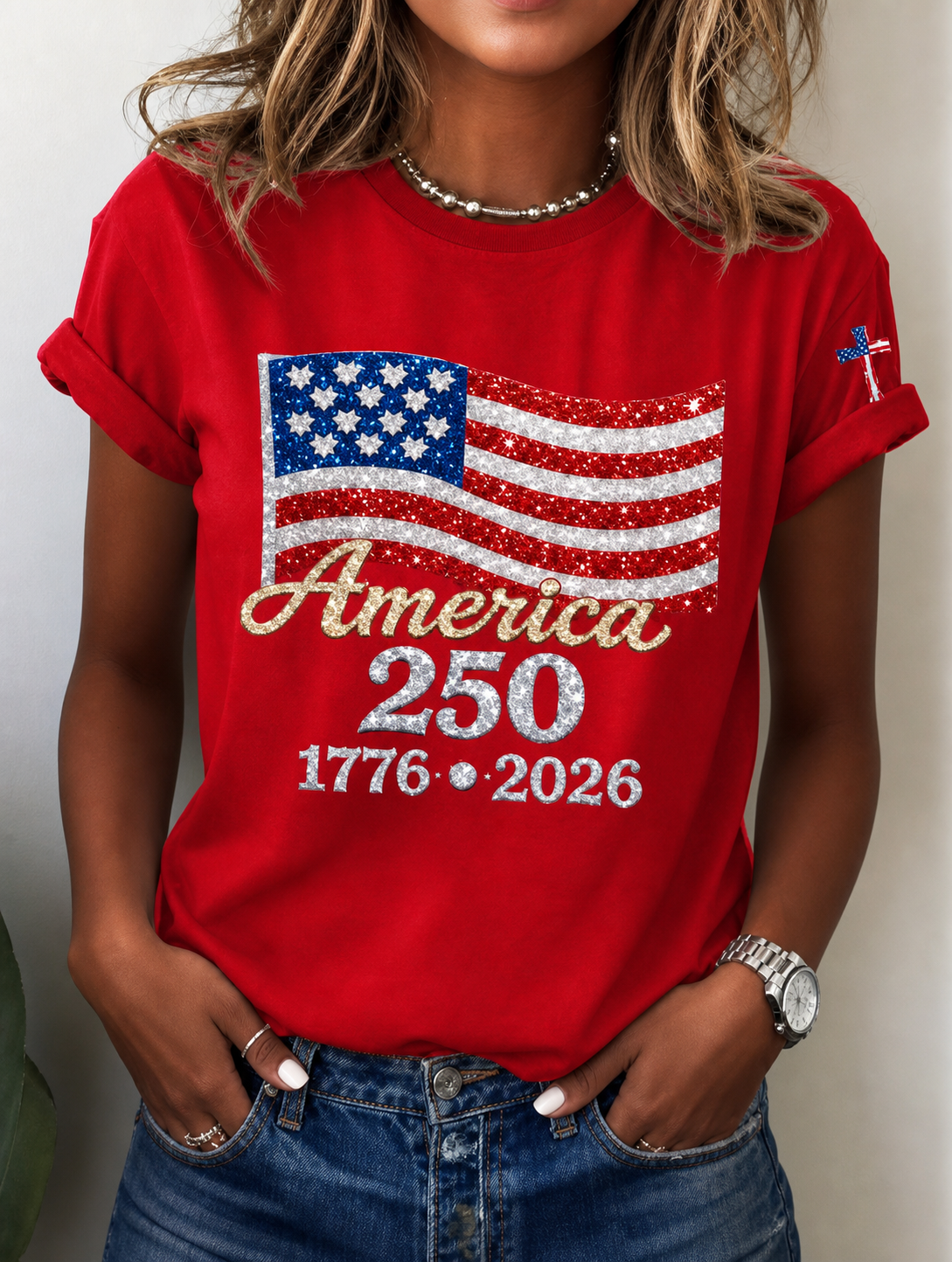 Women's Casual USA 250th Anniversary Print Short-Sleeve T-Shirt