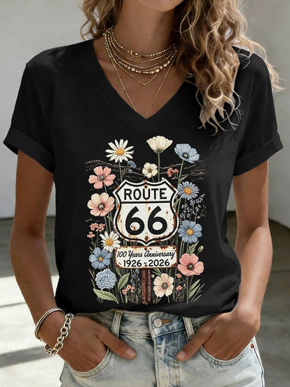 Women's Route 66 Centennial Mother Road Print Casual T-shirt