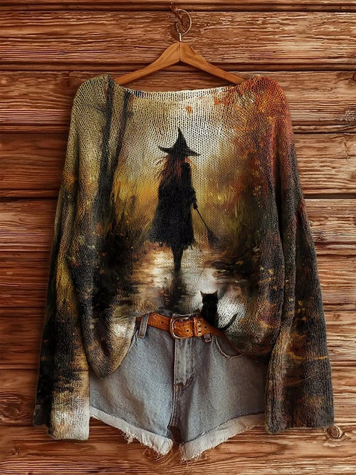 Women's Halloween Witch Long Sleeve Knit Sweater