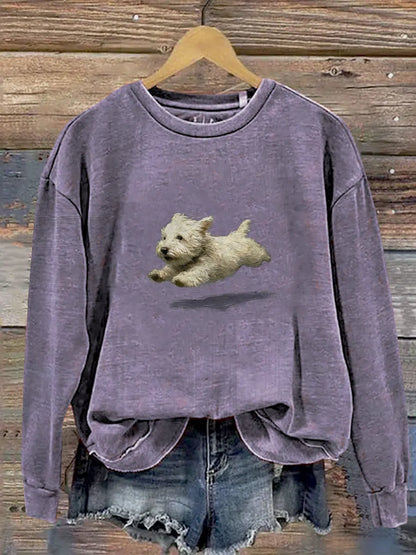 Funny Retro Cute Running Dog Art Print Casual Sweatshirt