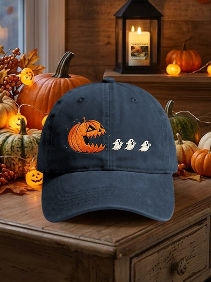 Retro Halloween Pumpkin Eat Ghost Print Baseball Cap