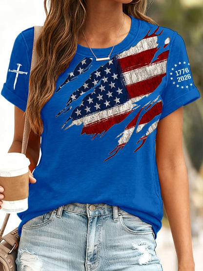 Women's 250th Anniversary National Flag Print Casual T-Shirt