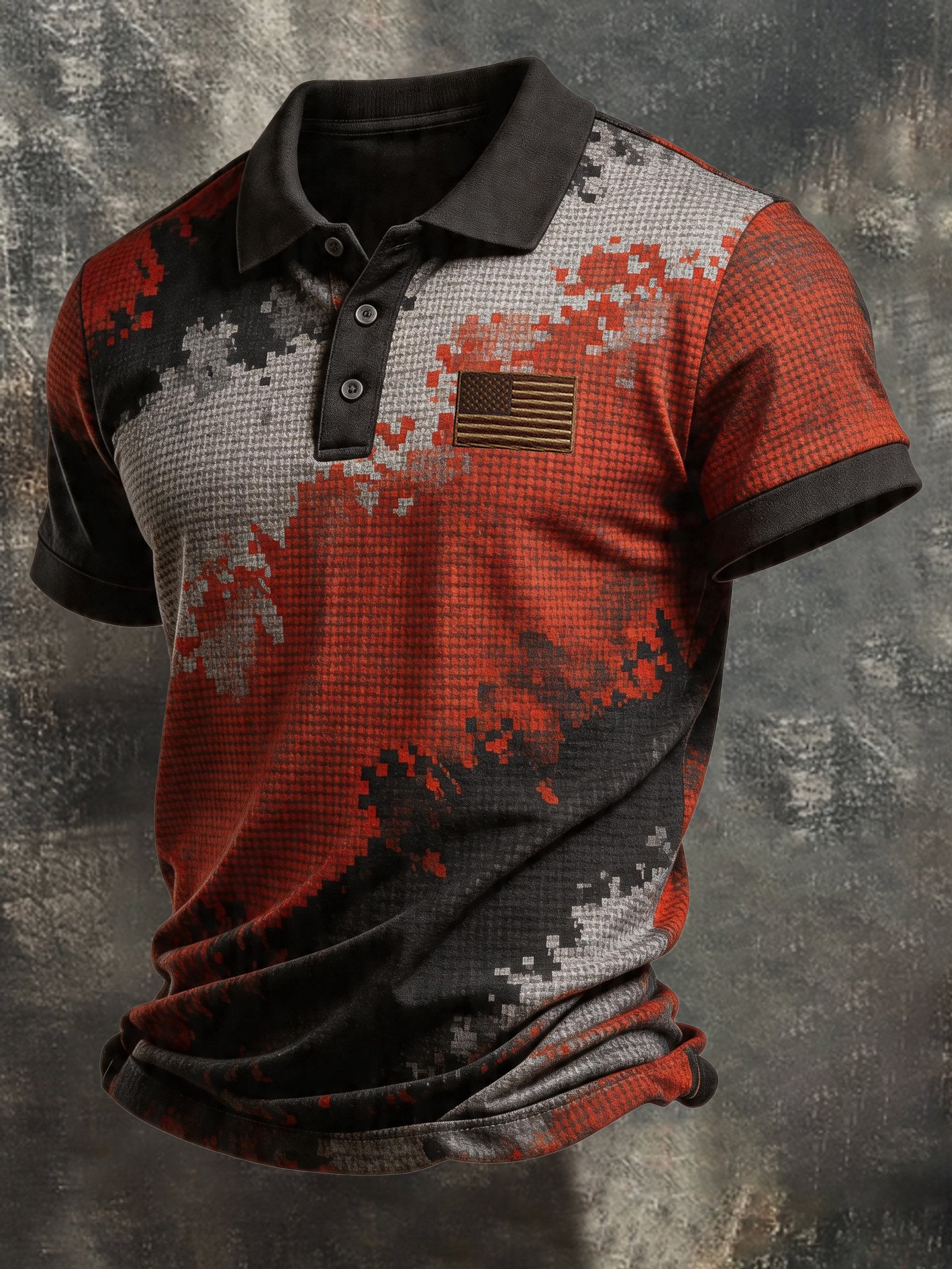 Men's Retro Patriotic Color-Block Short-Sleeve Polo Shirt