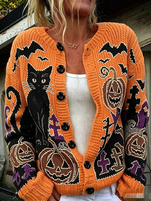 Women's Casual Halloween Print Cardigan