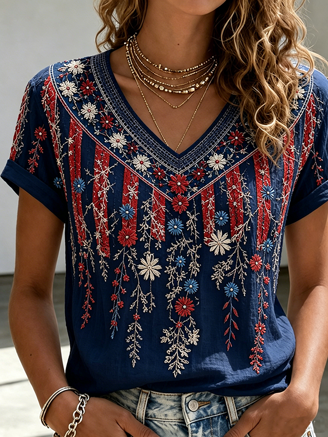 Women's American Flag Printed Casual T-shirt