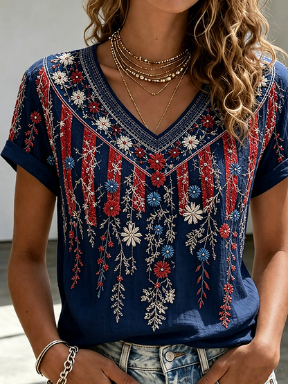 Women's American Flag Printed Casual T-shirt