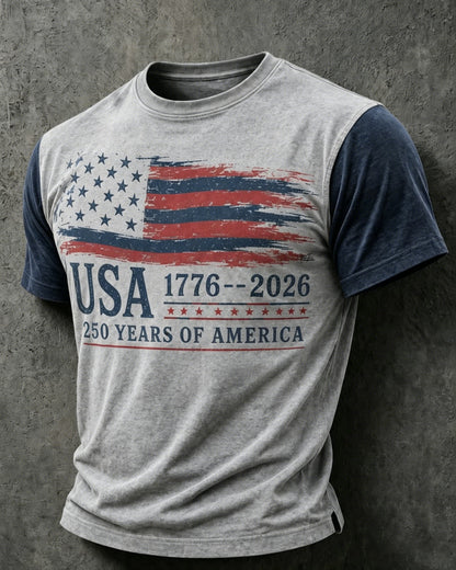 Men's USA 1776-2026 Printed Casual T-shirt