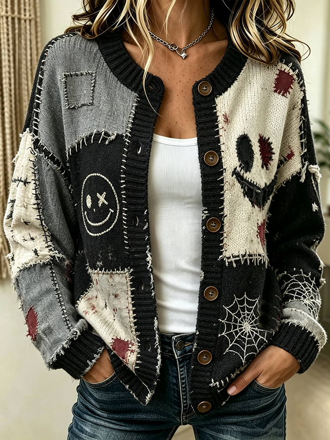 Women'S Casual Pumpkin Halloween Printed Knitted Cardigan Top