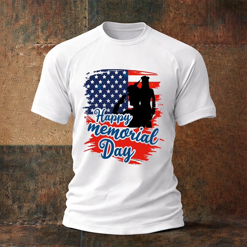 Men's Memorial Day Fallen Soldiers Art Print Crew Neck T-Shirt
