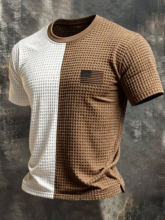Men'S Retro Waffle-Knit Short-Sleeve T-Shirt With Contrast Trim