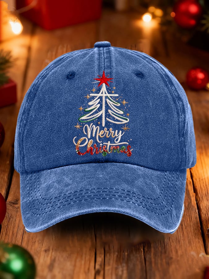 Retro Merry Christmas Cross Christmas Tree Print Baseball Cap