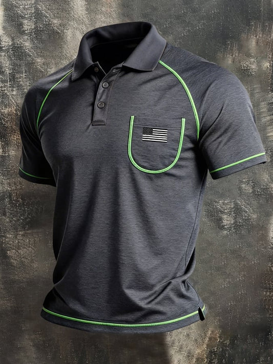 Men's Retro Color-Block "Patriot" Casual Short-Sleeve Polo Shirt