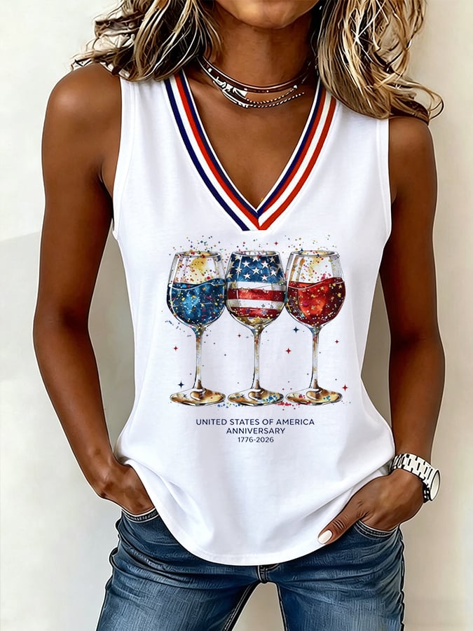 Women's American Flag 250th Print Casual V-Neck Vest