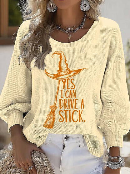 Women's Yes I Can Drive A Stick Print Round Neck T-shirt