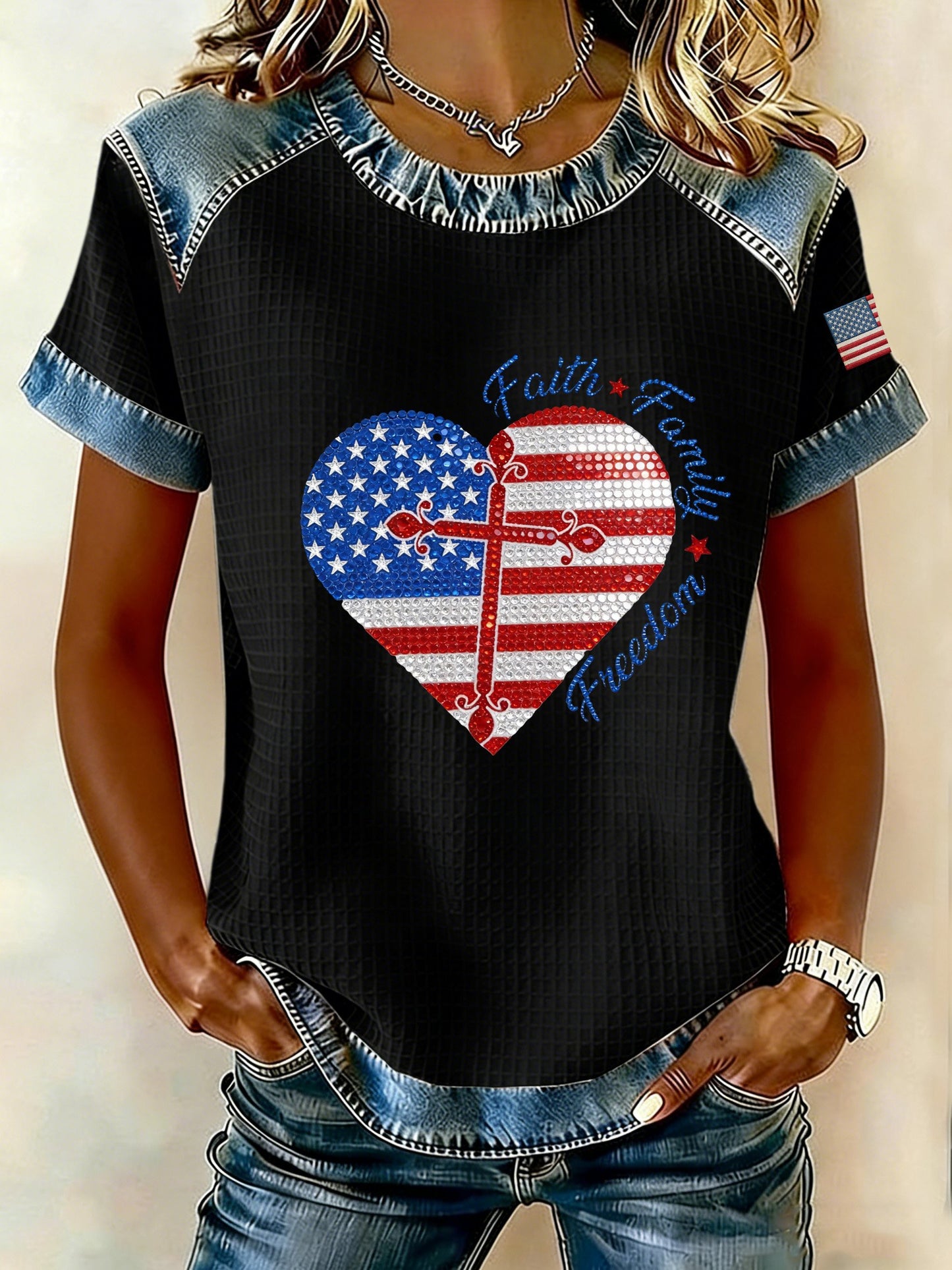Women's 250th Anniversary American Denim Print Casual Top
