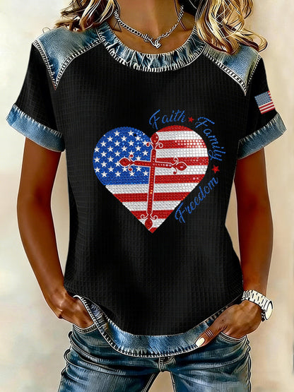 Women's 250th Anniversary American Denim Print Casual Top