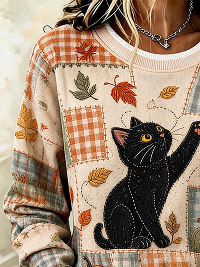 Women's Crew-Neck Printed Faux-Layered Pullover Sweatshirt